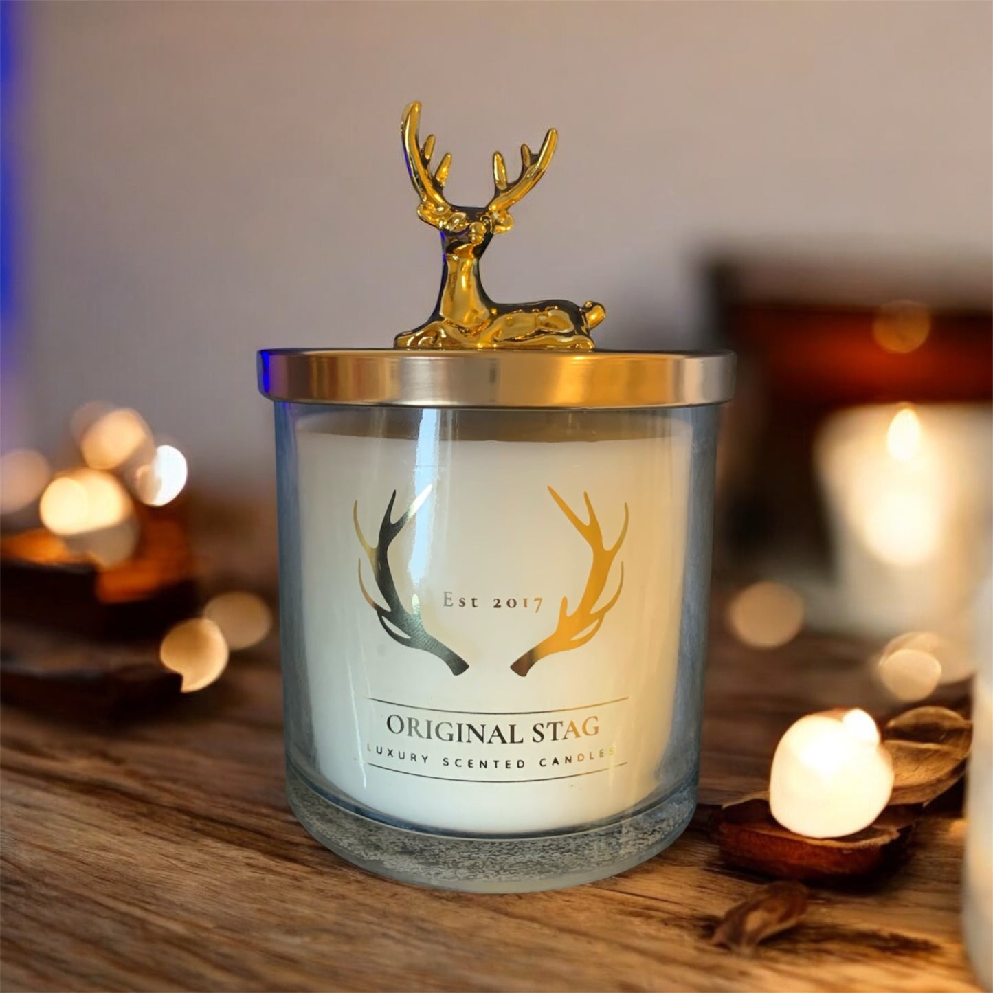 Rose and Oud Home Stag Candle – 380g | Double Wick | 40 Hours Burn Time