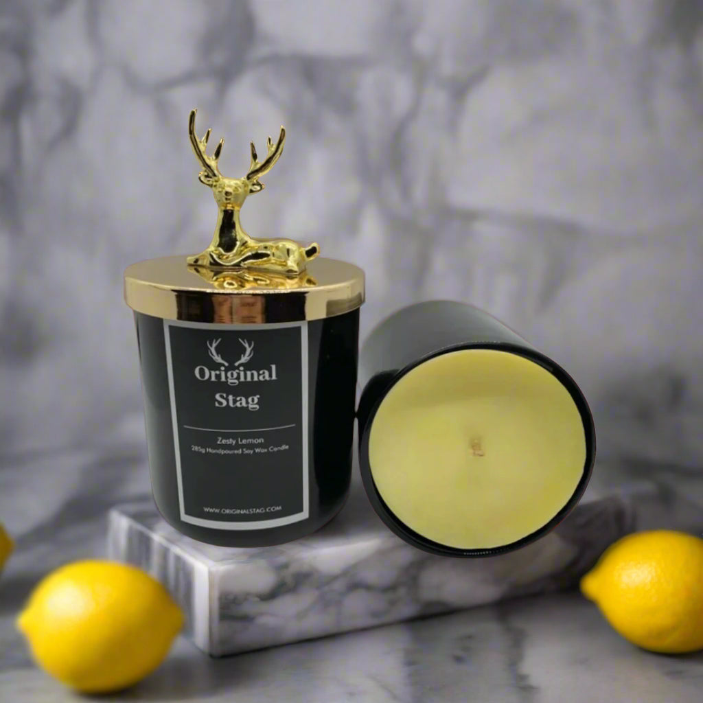 Stag Candles Zesty Lemon – 380g, double wick, with refreshing lemon fragrance. Perfect for adding a zesty, vibrant touch to any room